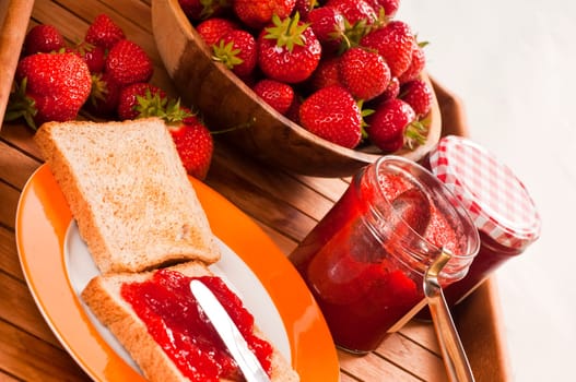 Breakfast with strawberry jam