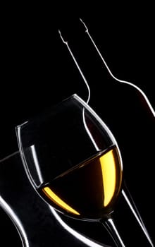 White wine bottle and glass