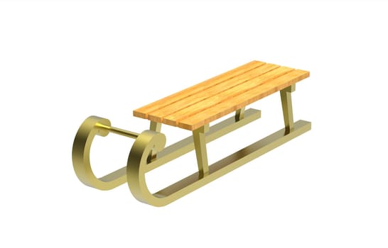 Golden sleigh isolated on white