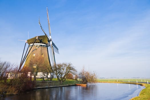 Dutch polder landscape with windmill