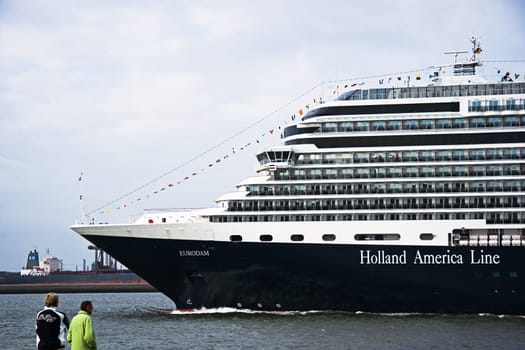 Cruiseship Eurodam coming in to visit Rotterdam.