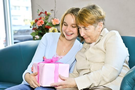 Granddaughter visiting grandmother