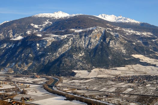 View of the late autumn Rhône Valley near Sierre,Valais,Switzerland