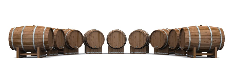 Beer kegs in a semicircle