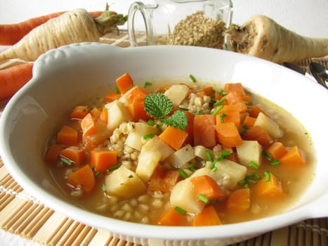 Buckwheat soup with parsley root