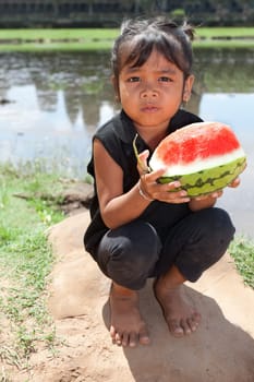 asian girl with watermelon