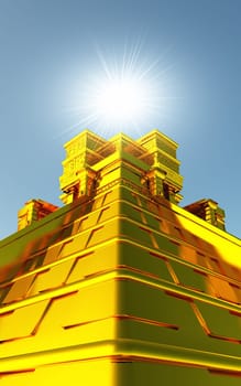 Golden Mayan Temple in 3D