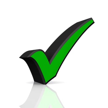 3D - Hook check mark symbol - Green