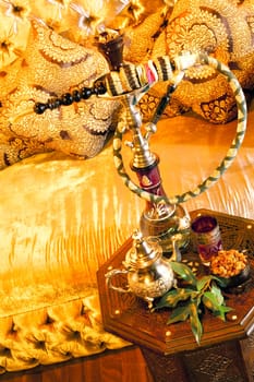 Arabic water pipe with tea set