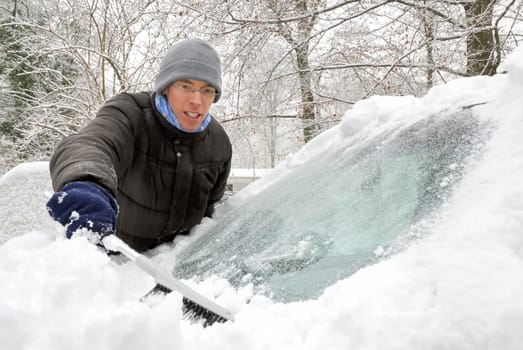 Removing snow from the car