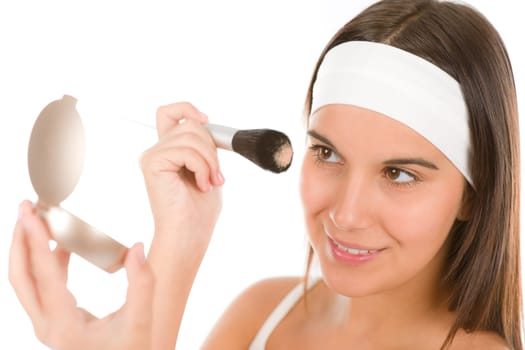 Make-up skin care - woman apply powder
