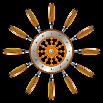 ship wheel against black