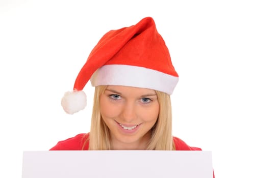 Santa Woman with White Sign