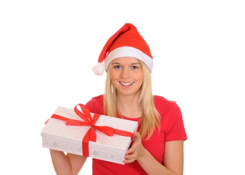Laughing Santa Claus with gift