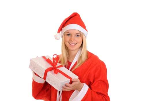 Laughing Santa Claus with gift