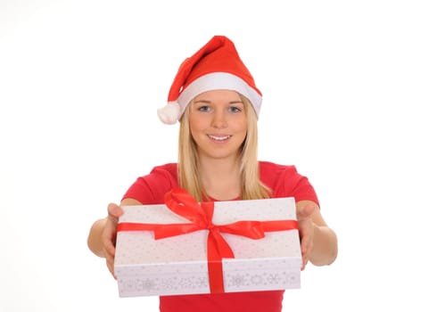 Laughing Santa Claus with gift