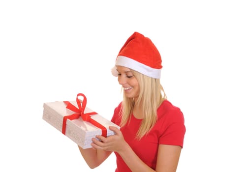 Laughing Santa Claus with gift