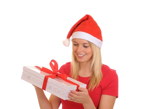 Laughing Santa Claus with gift