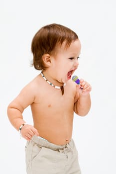 Topless toddler boy