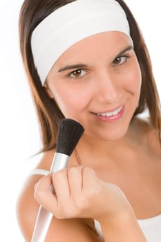Make-up skin care - woman apply powder