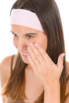 Teenager problem skin care - young woman