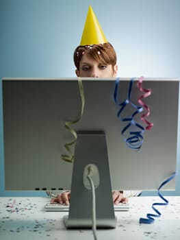 businesswoman working after office party