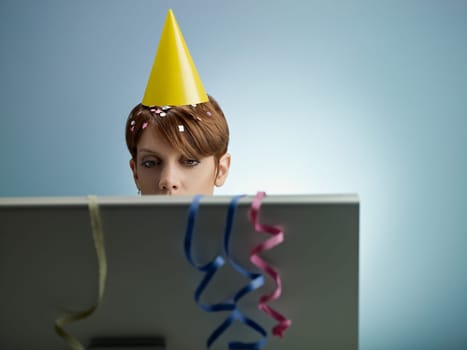 businesswoman working after office party