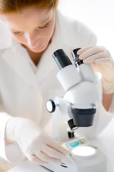 Microscope laboratory - woman medical research
