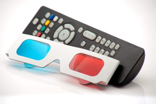 Red and cyan glasses with control remote