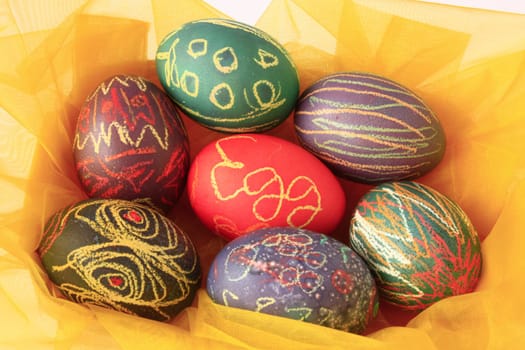 seven colorful Easter eggs