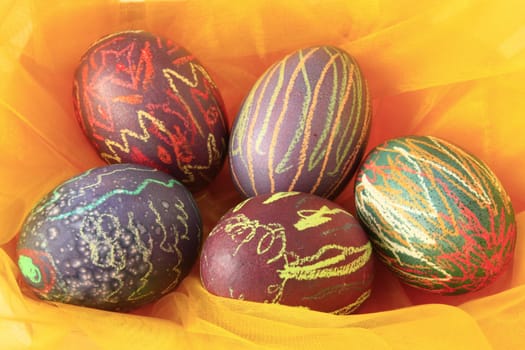 five colorful Easter eggs