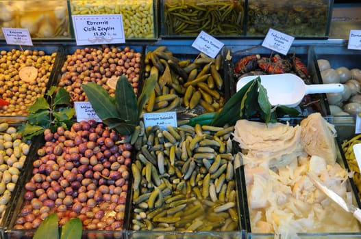 Displays of products market in Istanbul Turkey