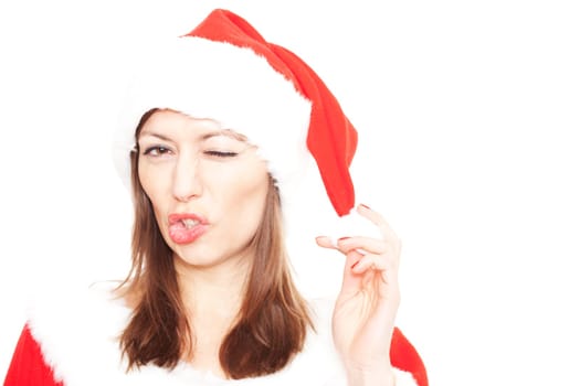 Woman winking at Christmas