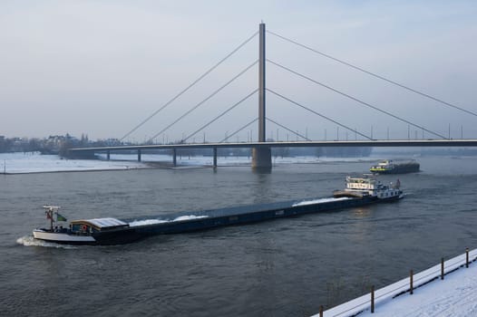 Cargo ships near Düsseldorf on the Rhine