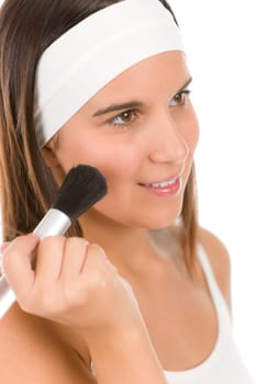 Make-up skin care - woman apply powder