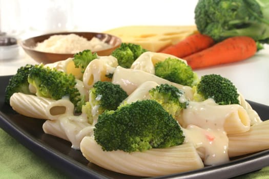 Tortiglione with broccoli cheese sauce