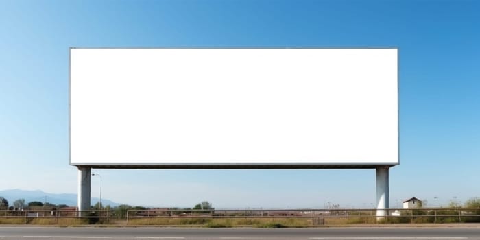 Empty white billboard signage advertising signs on the side of highway. Mockup advertisement concept. Generative ai.