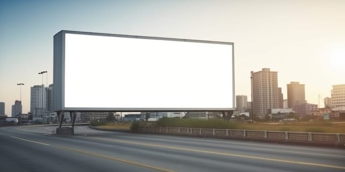 Empty white billboard signage advertising signs on the side of highway. Mockup advertisement concept. Generative ai.