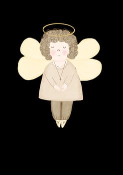 cute baptism angel hand drawn on a transparent background. for decorating cards, banners, pillows, textiles for children on holiday baptism. High quality illustration