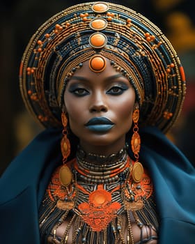 Beautiful, stylish African American woman in African clothes and jewelry. High quality photo