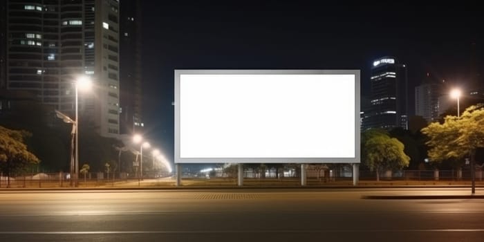 Empty white billboard signage advertising signs on the side of highway. Mockup advertisement concept. Generative ai.