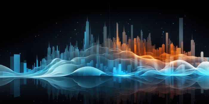 Abstract night cityscape background. Smart city, ai and digital transformation concept. Generative AI.