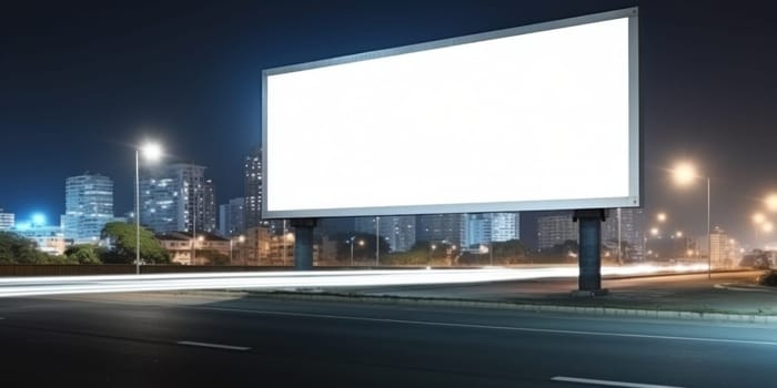 Empty white billboard signage advertising signs on the side of highway. Mockup advertisement concept. Generative ai.