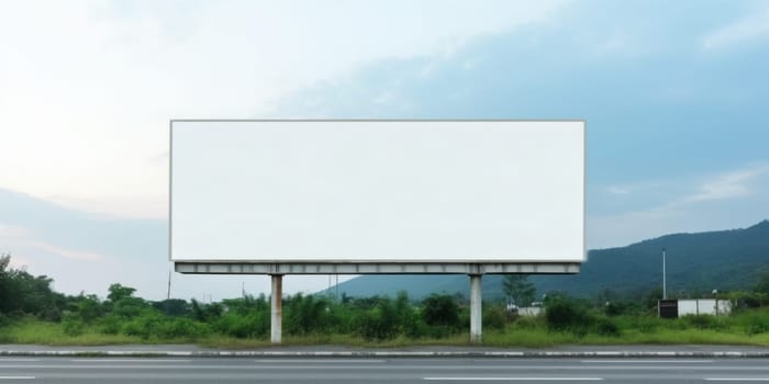 Empty white billboard signage advertising signs on the side of highway. Mockup advertisement concept. Generative ai.