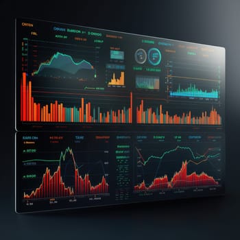 Business finance and stock market chart with flat line ar interface, ux ui. Generative AI.