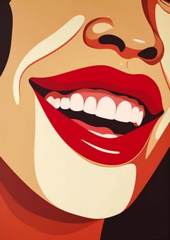 woman teeth lipstick female fashion symbol beauty face love pop smile red teeth illustration poster toothpaste lip retro open sexy with design banner. Generative AI.