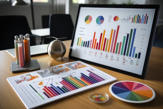 Business finance and stock market chart with flat line ar interface, ux ui. Generative AI.