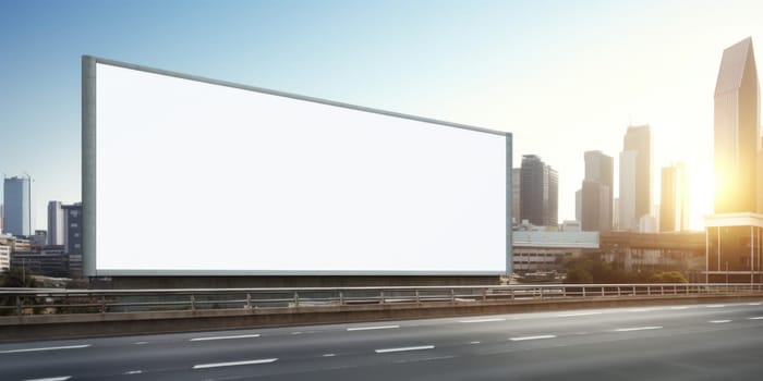 Empty white billboard signage advertising signs on the side of highway. Mockup advertisement concept. Generative ai.