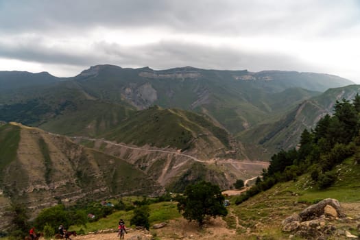 Caucasian mountain. Dagestan. Trees, rocks, mountains, view of the green mountains. Beautiful summer landscape