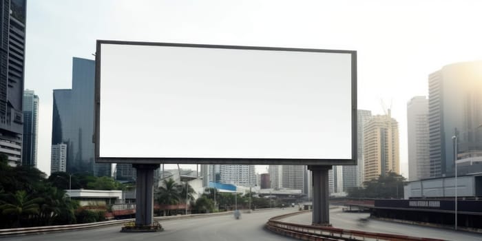 Empty white billboard signage advertising signs on the side of highway. Mockup advertisement concept. Generative ai.